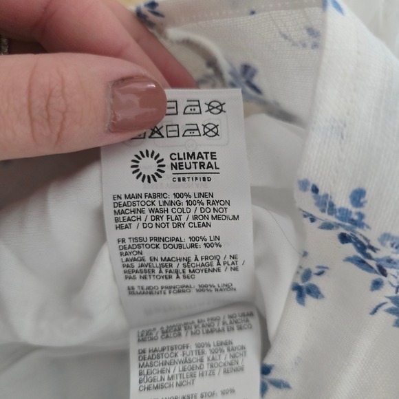 Reformation White Blue Floral Puff Sleeve Square Neck Smocked Crop Top Size 2 - Picture 5 of 9